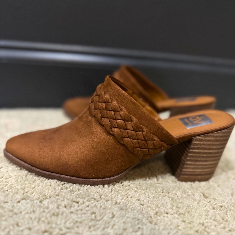 Brown Suede Mules with Braided Accent